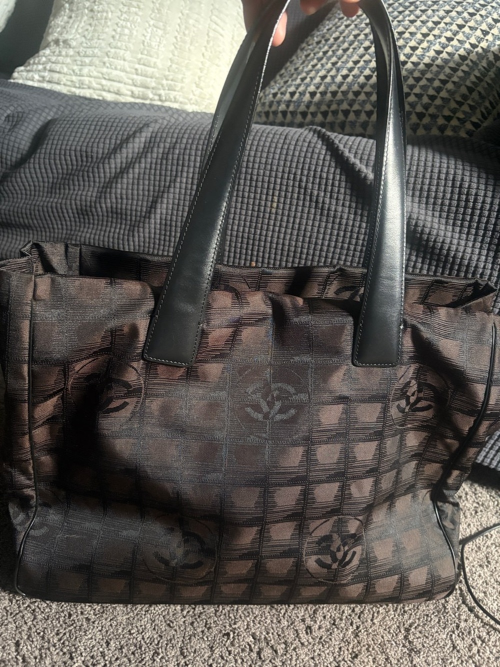 CHANEL Brown and Black Quilted Logo Tote Shoulder Bag